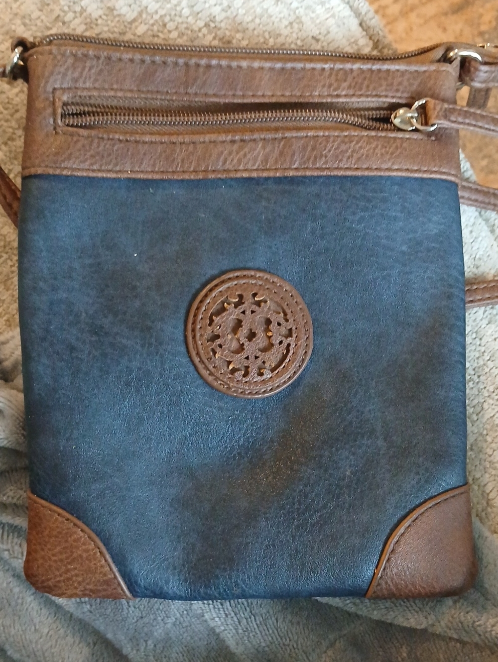 Chateau Brown and Dark Blue Crossbody Bag